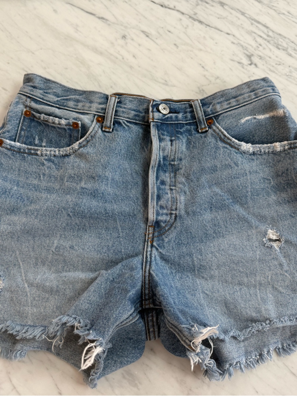 Abercrombie & Fitch Distressed Light Blue Denim Shorts